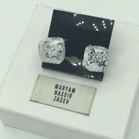 Maryam Nassir Zadeh ”Ice Cube” Glass White/Clear Stud Earrings - Picture 1 of 7